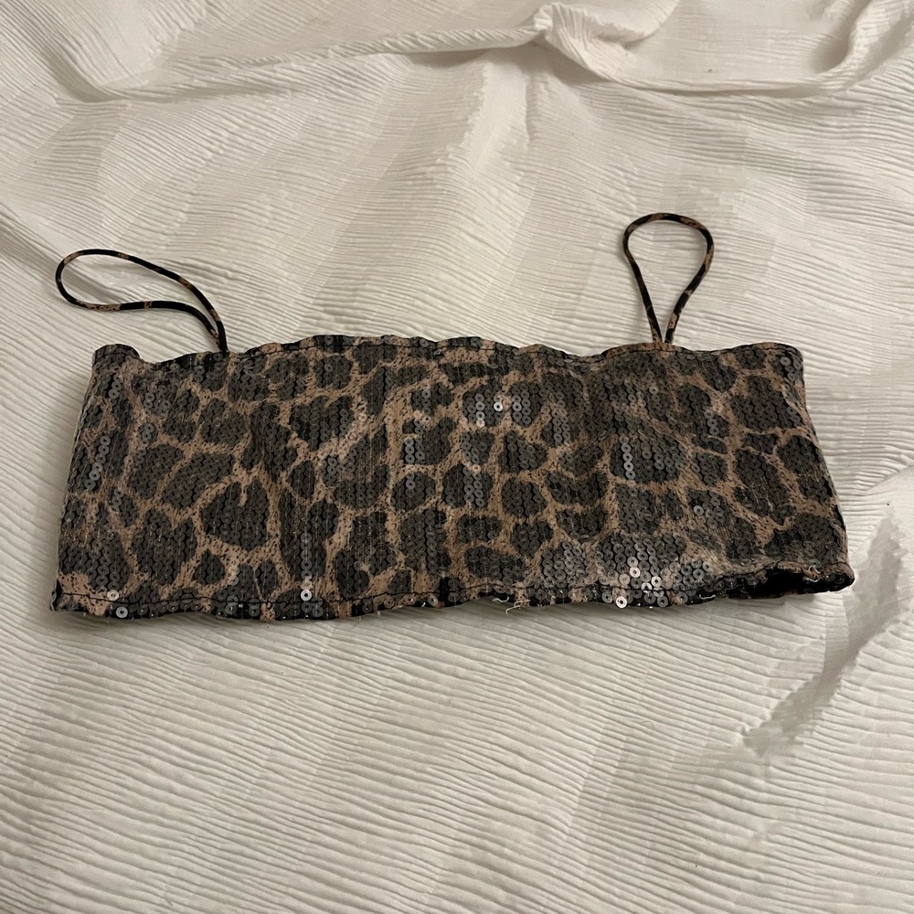 sequin cheetah print crop top